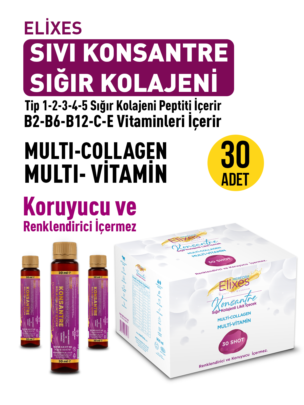 Elixes Likit Konsantre Sığır Kolajenli İçecek 30'lu Kutu