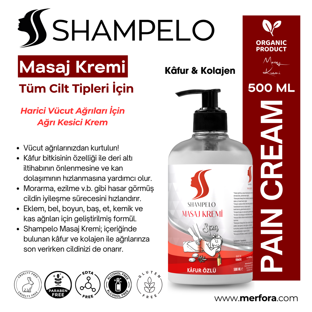 Shampelo Masaj Kremi 500 ML - Kâfur Özlü Ağrı Kesici Krem